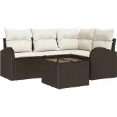 vidaXL Gartensofa-set 5 stk. Braun und Weiß Poly-Rattan