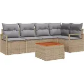 vidaXL Gartensofa-set mit Kissen 6 pcs Beige Poly-Rattan