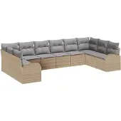 vidaXL Gartensofa-set 10 Stk. Beige und Hellgrau Poly-Rattan