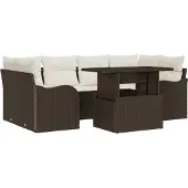 vidaXL Gartensofa-set 7 Stk. Braun und Creme Poly-Rattan