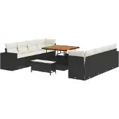 vidaXL Gartensofa-set mit Kissen 11 pcs Schwarz und Creme Poly-Rattan