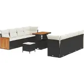 vidaXL Gartensofa-set mit Kissen 12 pcs Schwarz und Creme Poly-Rattan