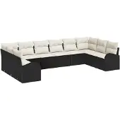 vidaXL Gartensofa-set 10 Stk. Schwarz und Weiß Poly-Rattan