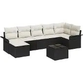 vidaXL Gartensofa-set mit Speicher 8 pcs Schwarz Poly-Rattan