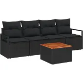 vidaXL Gartensofa-set 5 Stk. Schwarz Poly-Rattan