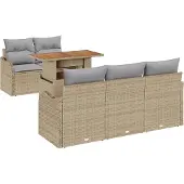 vidaXL Gartensofa-set 6 Stk. Beige und Hellgrau Poly-Rattan