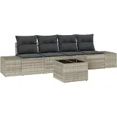 vidaXL Sofa Set mit Kissen mit Kissen 5 pcs Hellgrau Poly Rattan