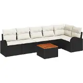 vidaXL Gartensofa-set 7 Stk. Schwarz und Creme Poly-Rattan
