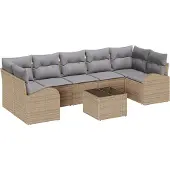 vidaXL Gartensofa-set 8 stk. 7-Sitzanzahl Beige und Grau Poly-Rattan