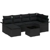 vidaXL Gartensofa-set 7 stk. Schwarz Poly-Rattan