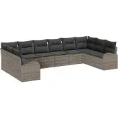 vidaXL Gartensofa-set 10 stk. Grau Poly-Rattan