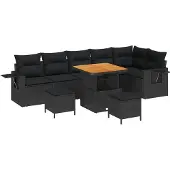 vidaXL Gartensofa-set mit Kissen 11 pcs Schwarz Poly-Rattan