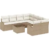 vidaXL Sofa Set 9 stk. 8-Sitzanzahl Beige und Creme Poly-Rattan