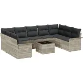 vidaXL Gartensofa-set 10 stk. Grau Poly-Rattan