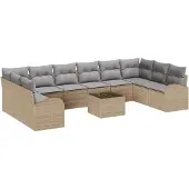 vidaXL Gartensofa-set 11 Stk. Beige und Hellgrau Poly-Rattan