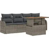 vidaXL Gartensofa-set 5 Stk. Grau Poly-Rattan