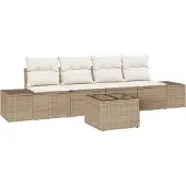 vidaXL Sofa Set mit Kissen 5 pcs Beige und Creme Poly Rattan