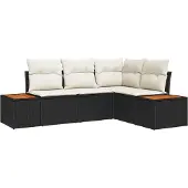 vidaXL Gartensofa-set mit Kissen 5 pcs Schwarz Poly Rattan