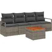 vidaXL Gartensofa-set mit Kissen 5 pcs Grau Poly-Rattan