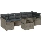 vidaXL Garten-Sofa-Set mit Kissen mit Speicher 8 pcs Grau Poly Rattan