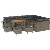vidaXL Gartensofa-set 14 stk. 10-Sitzanzahl Grau Poly-Rattan
