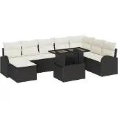 vidaXL Gartensofa-set 9 Stk. Schwarz Poly Rattan
