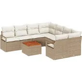 vidaXL Gartensofa-set 9 Stk. Beige und Creme Poly-Rattan