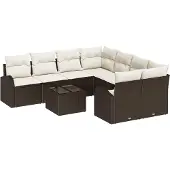 vidaXL Sofa Set 9 stk. 8-Sitzanzahl Braun und Creme Poly-Rattan
