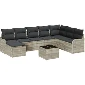 vidaXL Gartensofa-set 9 stk. Hellgrau Poly-Rattan