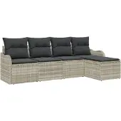 vidaXL Gartensofa-set 5 Stk. Hellgrau Poly-Rattan