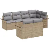 vidaXL Garten-Sofa-Set mit Kissen mit Speicher 7 pcs Beige Poly Rattan