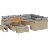 vidaXL Gartensofa-set 12 stk. 9-Sitzanzahl Beige Poly Rattan
