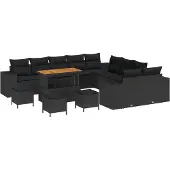 vidaXL Gartensofa-set 14 stk. Schwarz Poly-Rattan