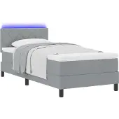 vidaXL Boxspringbett mit LED-Lichtleisten Hellgrau 90 x 200 cm Stoff