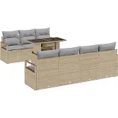 vidaXL Garten-Sofa-Set mit Kissen 8 pcs Beige und Hellgrau Poly-Rattan