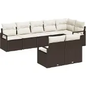 vidaXL Gartensofa-set 8 Stk. Braun und Weiß Poly-Rattan