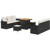 vidaXL Gartensofa-set 9 stk. 6-Sitzanzahl Schwarz und Creme