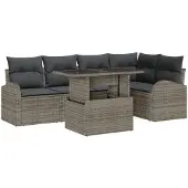 vidaXL Gartensofa-set mit Kissen mit Speicher 6 pcs Grau Poly Rattan