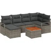 vidaXL Gartensofa-set 7 stk. Grau Poly-Rattan