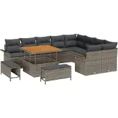 vidaXL Gartensofa-set 12 stk. Grau Poly-Rattan
