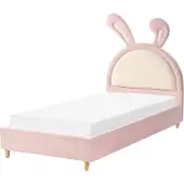 Beliani Kinderbett Rosa Samt mit Lattenrost 90x200 cm Holzbeinen Hohem Kopfteil Hasenform Modern Schlafzimmer Ausstattung Möbel Einzelbett Jugendbett