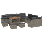 vidaXL Garten-Sofa-Set mit Kissen mit Speicher 14 pcs Grau