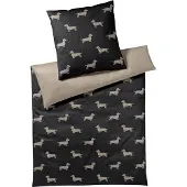 Elegante Mako-Satin-Bettwäsche-Garnitur Dogs Farbe Schwarz-Beige Größe 135x200+80x80