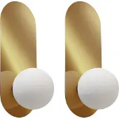 Beliani Wandleuchte 2er Set Gold Metall Oval 1-Flammig mit Milchglas-Kugel Retro-Design Wandlampe für Innenbereich Schlafzimmer Wohnzimmer Esszimmer