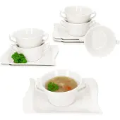 MamboCat 6x Ivory Suppentasse 200ml mit Untertasse Suppenterrine 6 Personen elfenbeinweiß