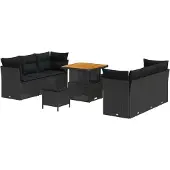 vidaXL Gartensofa-set mit Kissen 9 pcs Schwarz Poly-Rattan