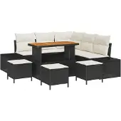 vidaXL Gartensofa-set 9 Stk. Schwarz Poly Rattan
