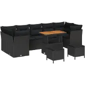 vidaXL Gartensofa-set 10 stk. 7-Sitzanzahl Schwarz Poly-Rattan