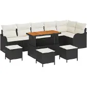 vidaXL Garten-Sofa-Set 10 stk. 9-Sitzanzahl Schwarz und Creme