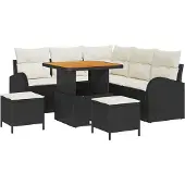 vidaXL Gartensofa-set mit Kissen 8 pcs Schwarz Poly-Rattan